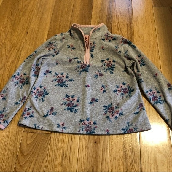 Osh Kosh B’Gosh 4T Girls Quarter Zip Grey Fleece with Pink Floral Print - Picture 1 of 4